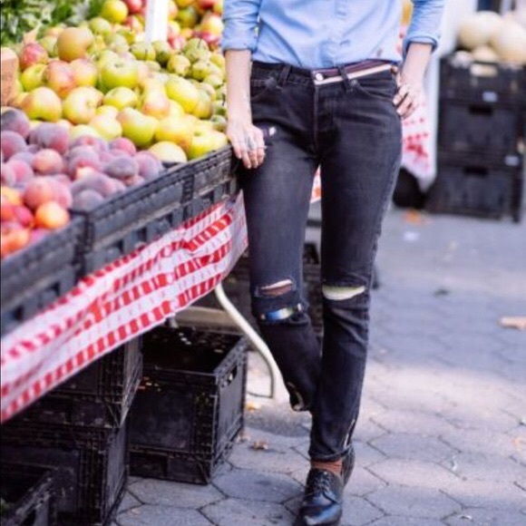 Re/Done Denim - RE/DONE X Pamela Love straight skinny black jeans